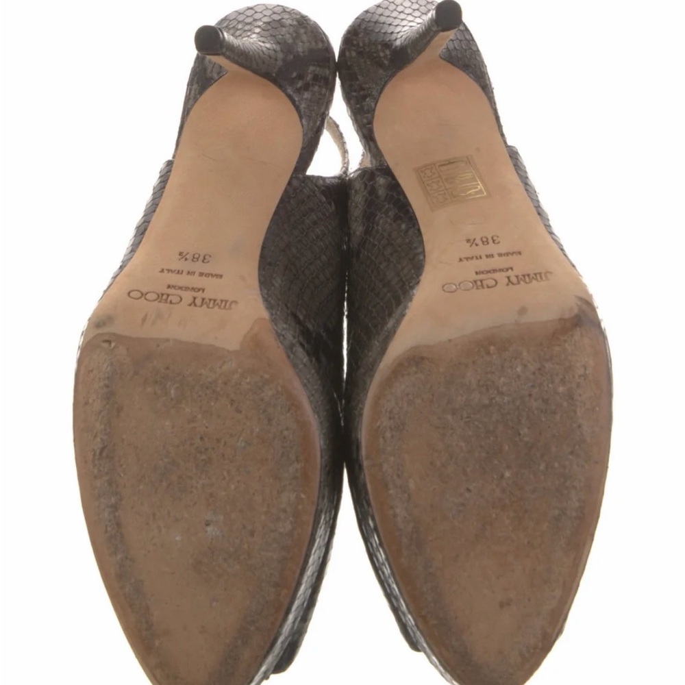 Jimmy Choo Gray Snakeskin Peep-Toe Slingback Heels - Picture 4 of 5
